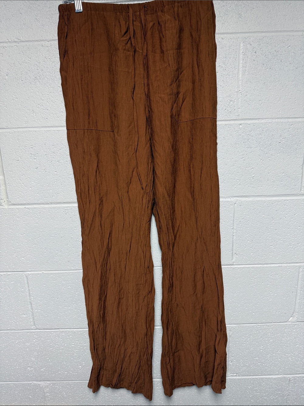 Zara Brown Wide-Leg Crinkled Trousers